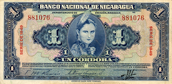 Front of Nicaragua p91a: 1 Cordoba from 1949