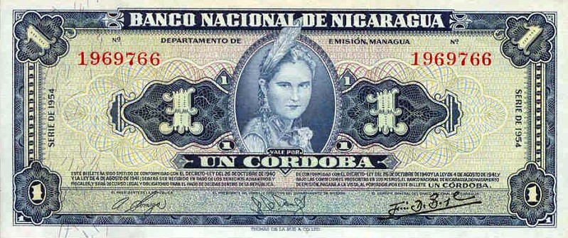 Front of Nicaragua p99a: 1 Cordoba from 1953