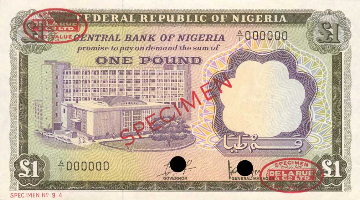Front of Nigeria p12s: 1 Pound from 1968