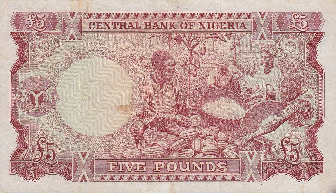 Back of Nigeria p13b: 5 Pounds from 1968