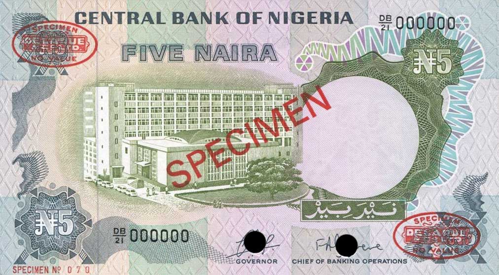 Front of Nigeria p16s: 5 Naira from 1973