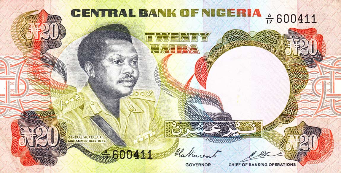 Front of Nigeria p18b: 20 Naira from 1977