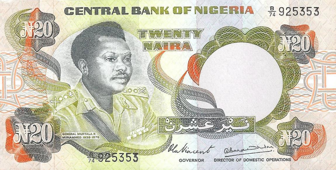 Front of Nigeria p18c: 20 Naira from 1977