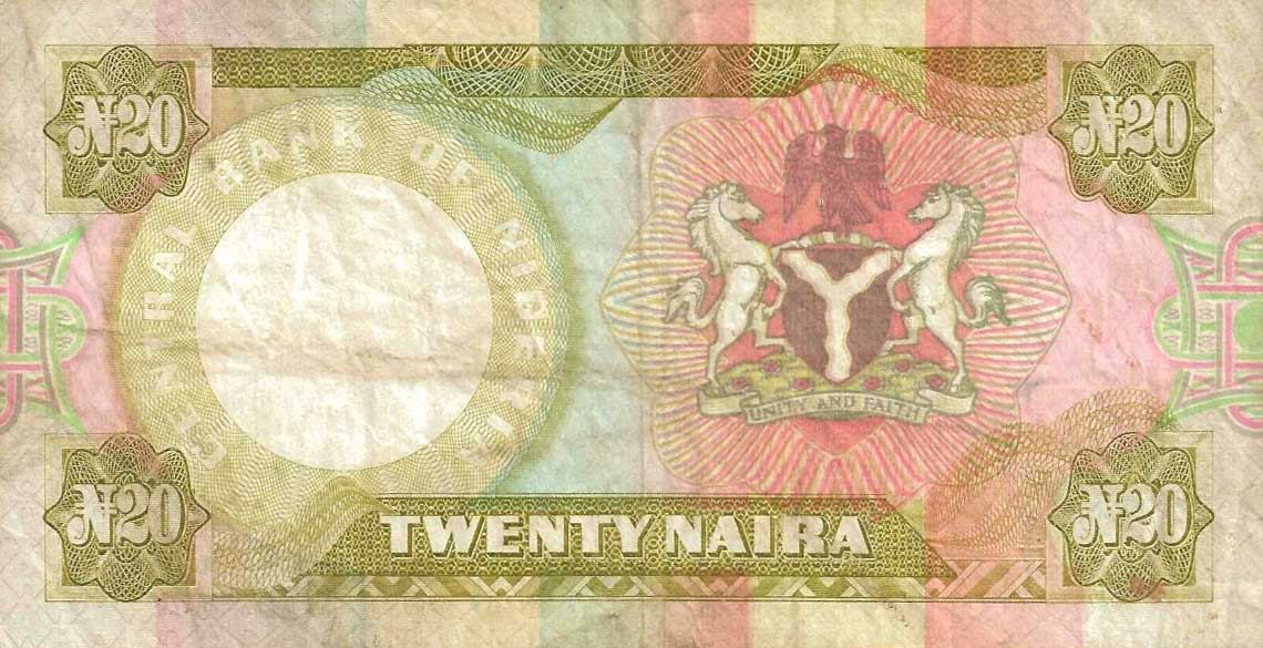 Back of Nigeria p18d: 20 Naira from 1977