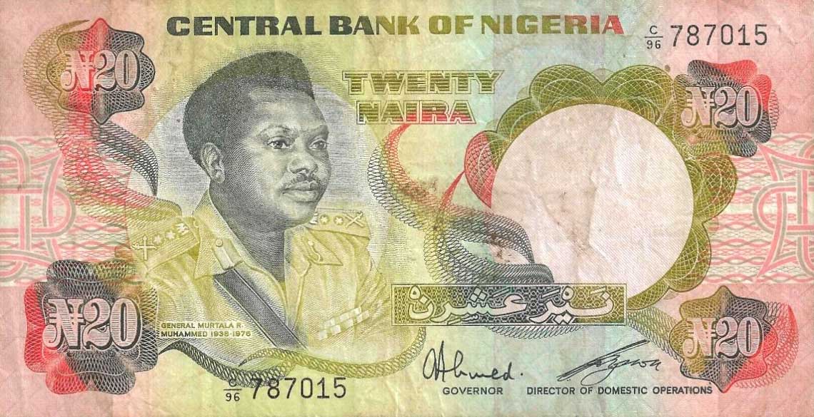 Front of Nigeria p18d: 20 Naira from 1977