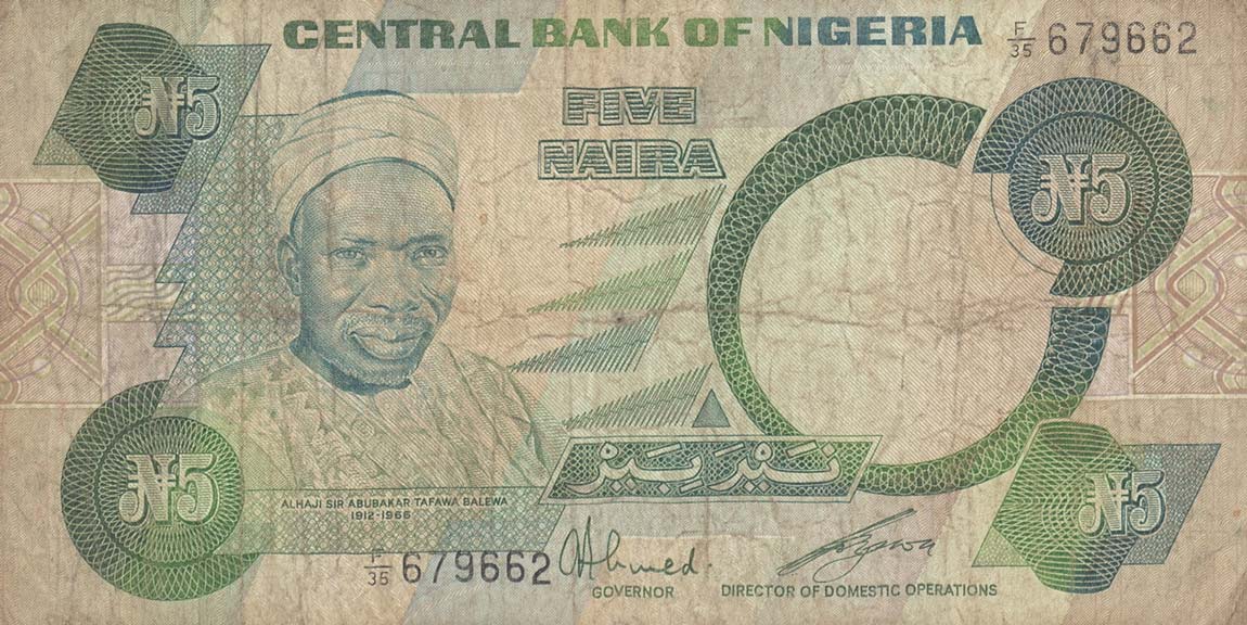 Front of Nigeria p20c: 5 Naira from 1979