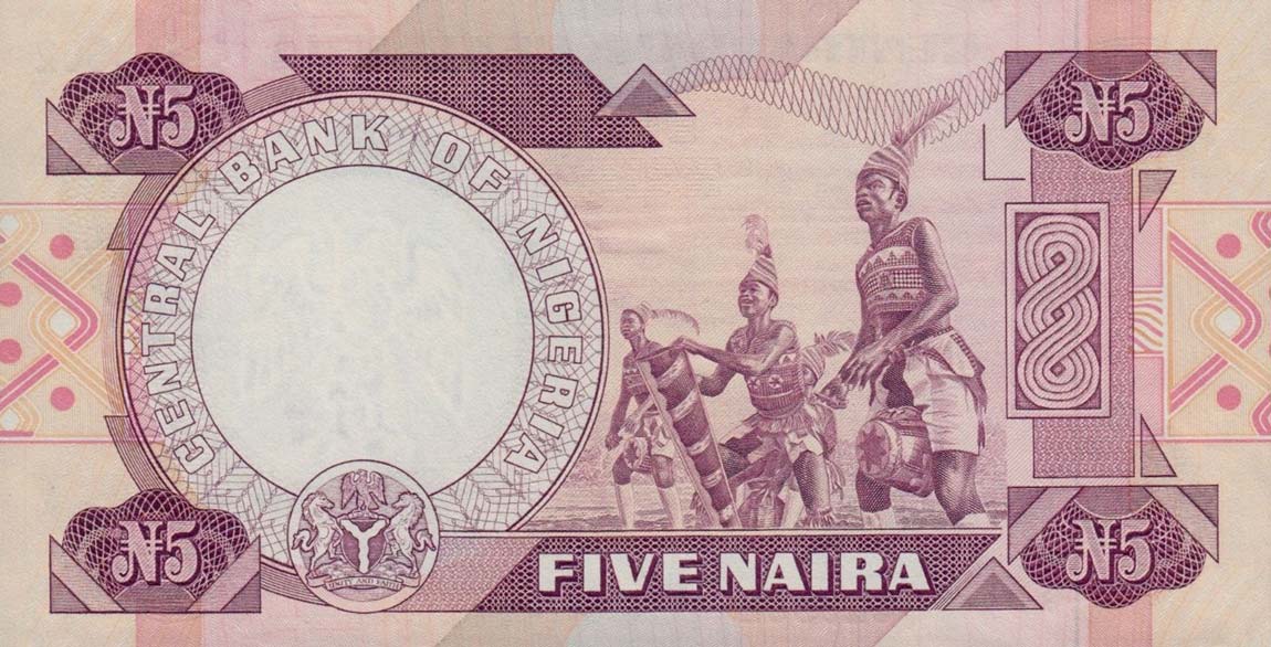 Back of Nigeria p24d: 5 Naira from 1984