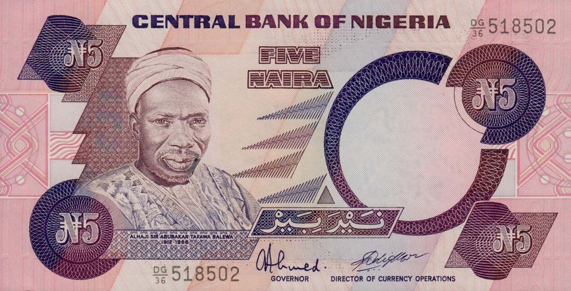 Front of Nigeria p24d: 5 Naira from 1984