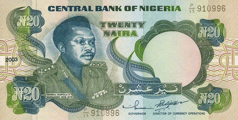 Front of Nigeria p26g: 20 Naira from 2001