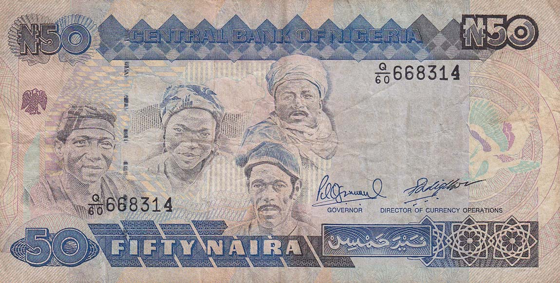 Front of Nigeria p27c: 50 Naira from 1991