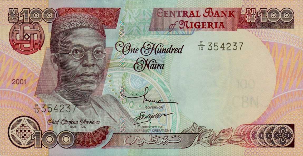Front of Nigeria p28c: 100 Naira from 2001