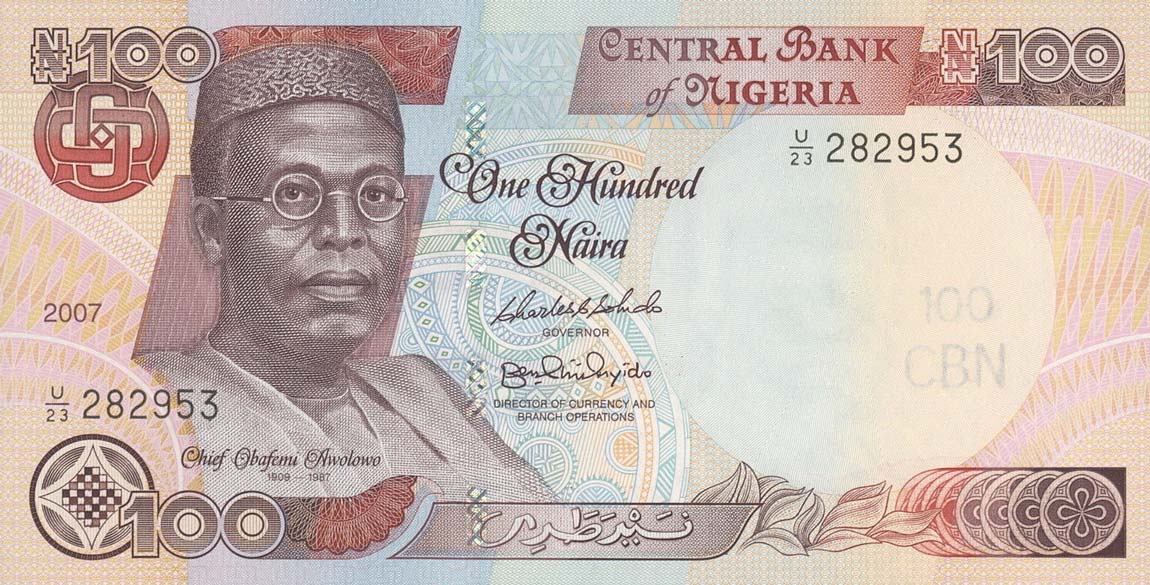 Front of Nigeria p28e: 100 Naira from 2004