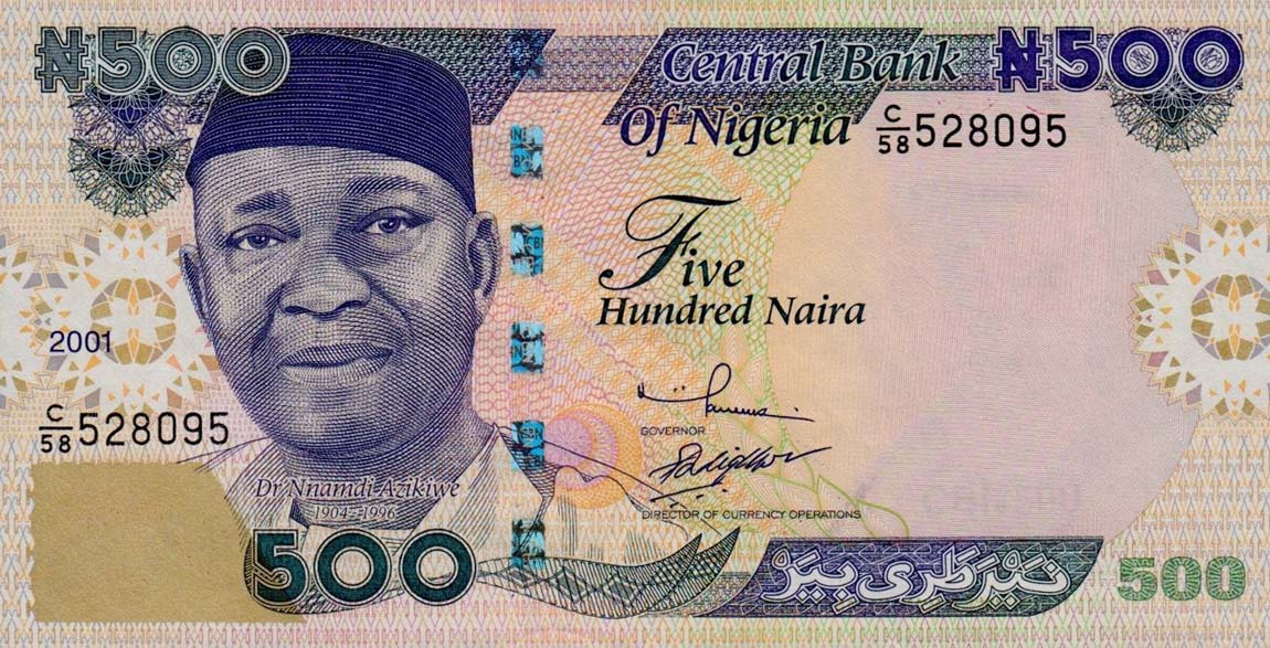 Front of Nigeria p30a: 500 Naira from 2001