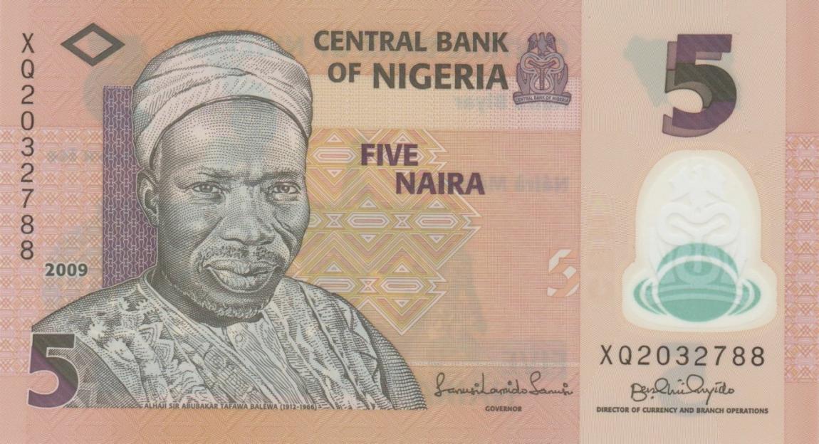Front of Nigeria p32b: 5 Naira from 2009