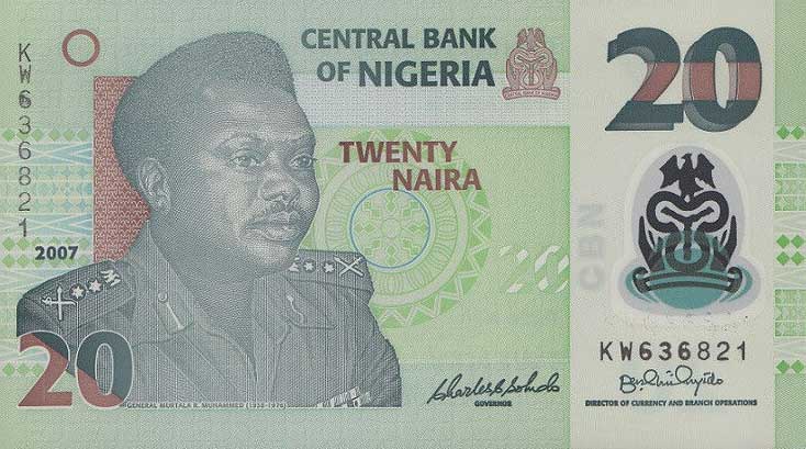 Front of Nigeria p34c: 20 Naira from 2007