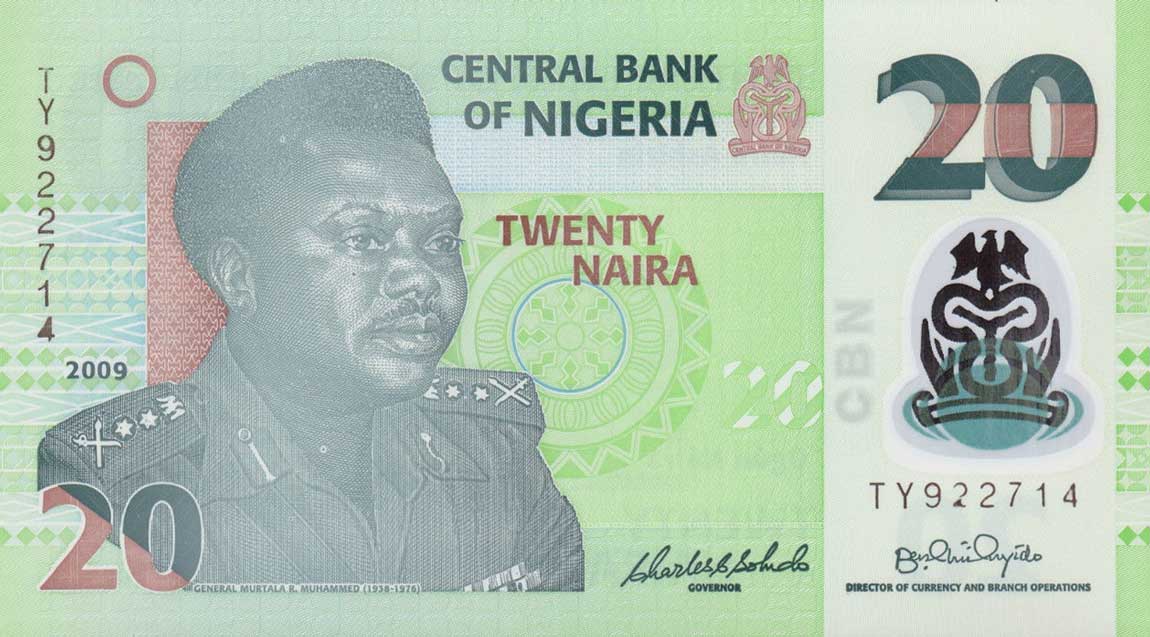 Front of Nigeria p34e: 20 Naira from 2009