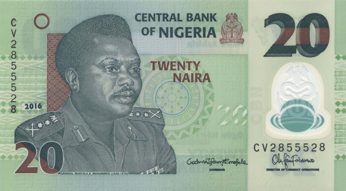 Front of Nigeria p34l: 20 Naira from 2016