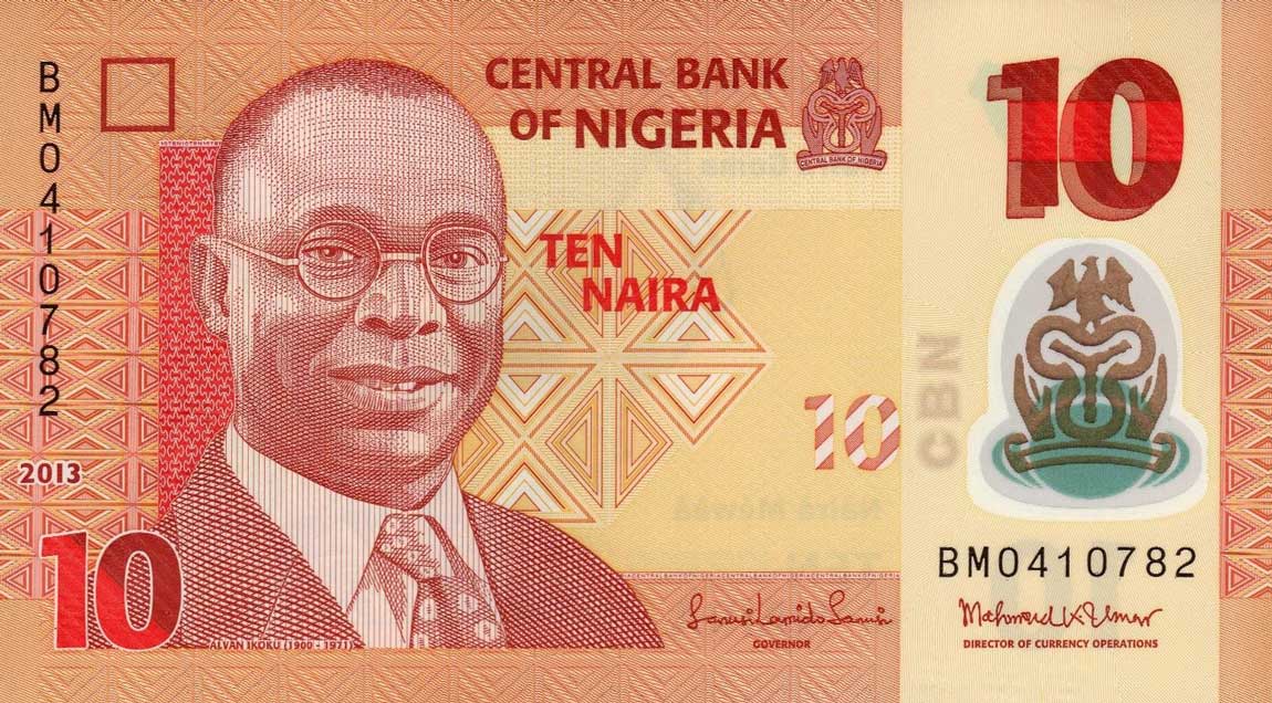 Front of Nigeria p39d: 10 Naira from 2013
