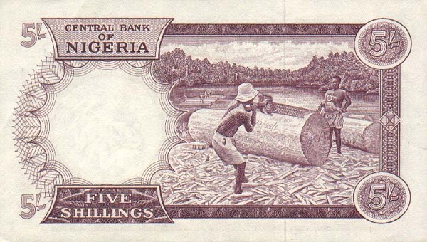 Back of Nigeria p6a: 5 Shillings from 1967