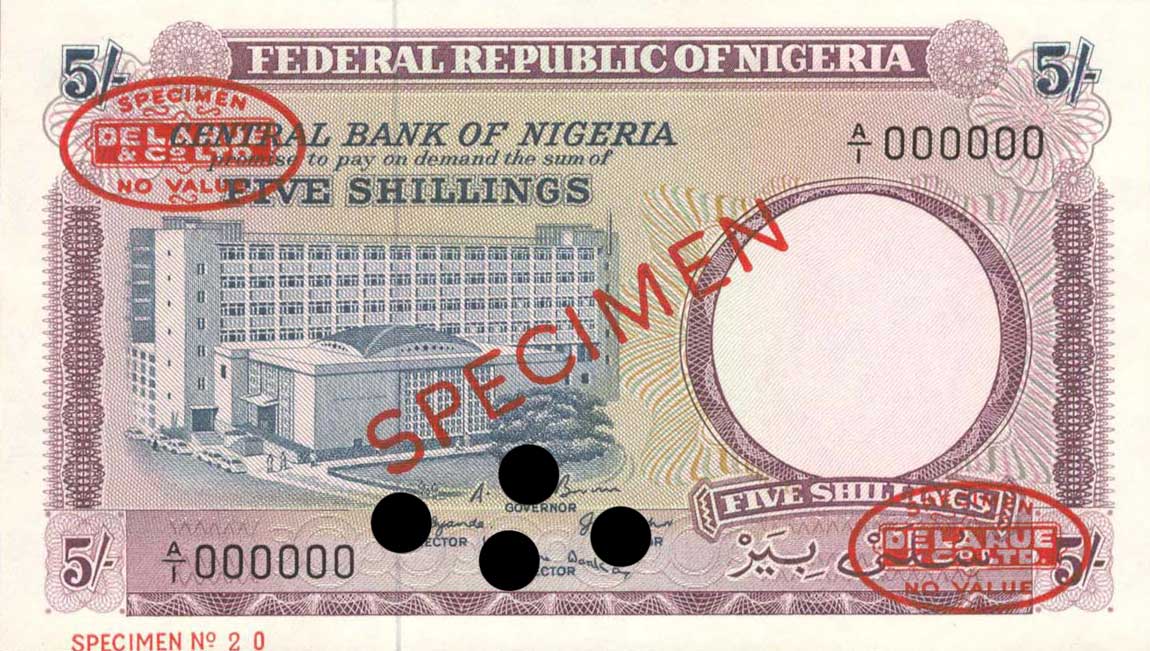 Front of Nigeria p6s: 5 Shillings from 1967