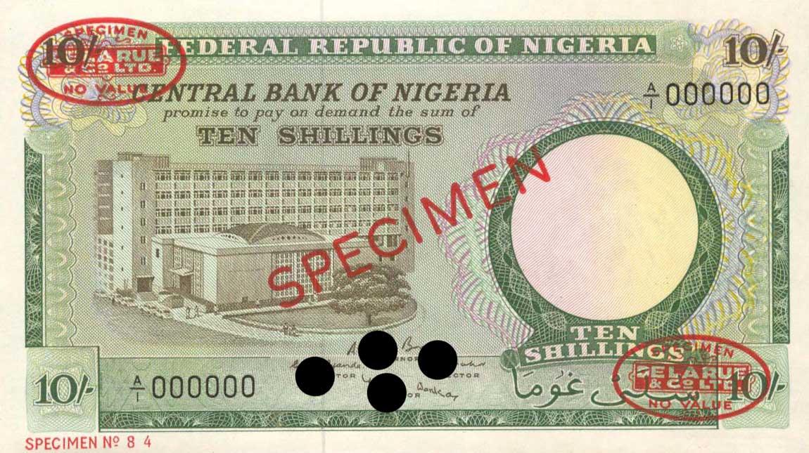 Front of Nigeria p7s: 10 Shillings from 1967