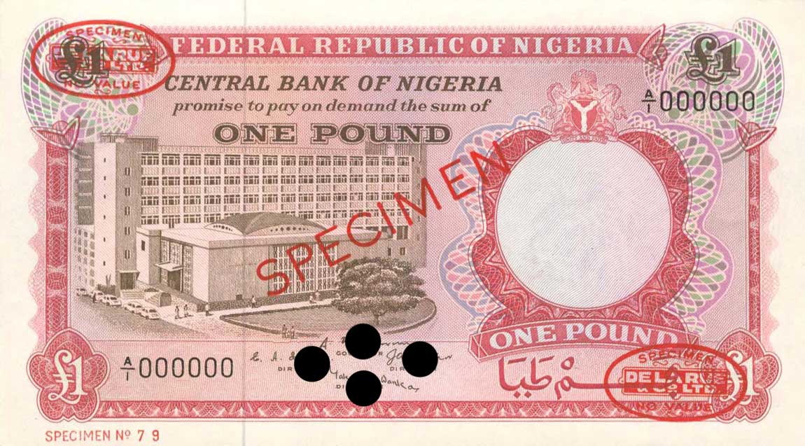 Front of Nigeria p8s: 1 Pound from 1967