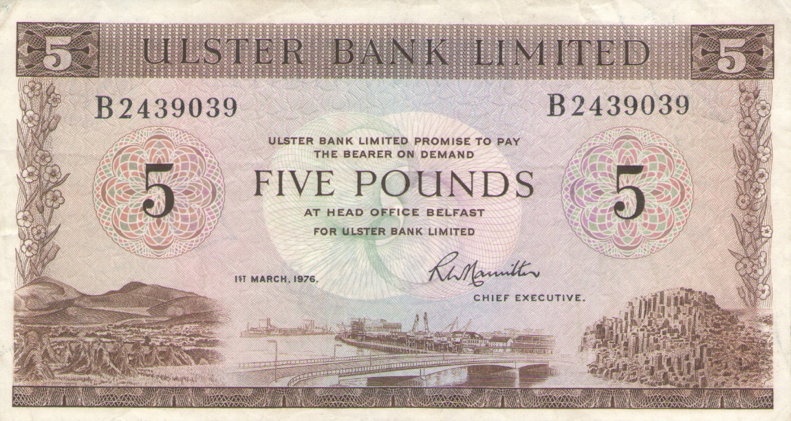Front of Northern Ireland p326b: 5 Pounds from 1973