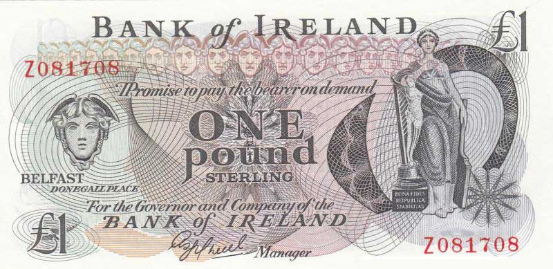 Front of Northern Ireland p65r: 1 Pound from 1980