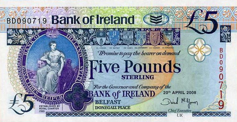 Front of Northern Ireland p83a: 5 Pounds from 2008