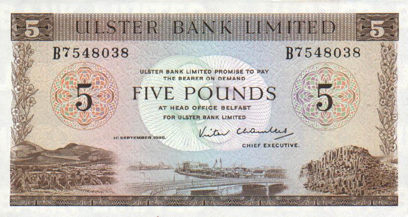 Front of Northern Ireland p326c: 5 Pounds from 1982