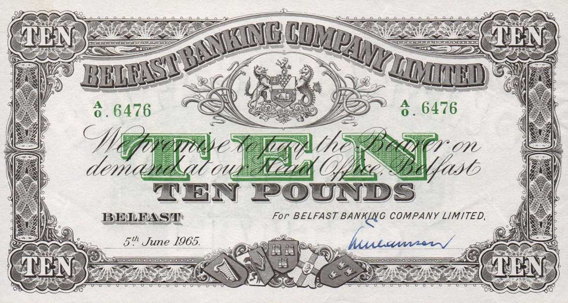Front of Northern Ireland p128c: 10 Pounds from 1963