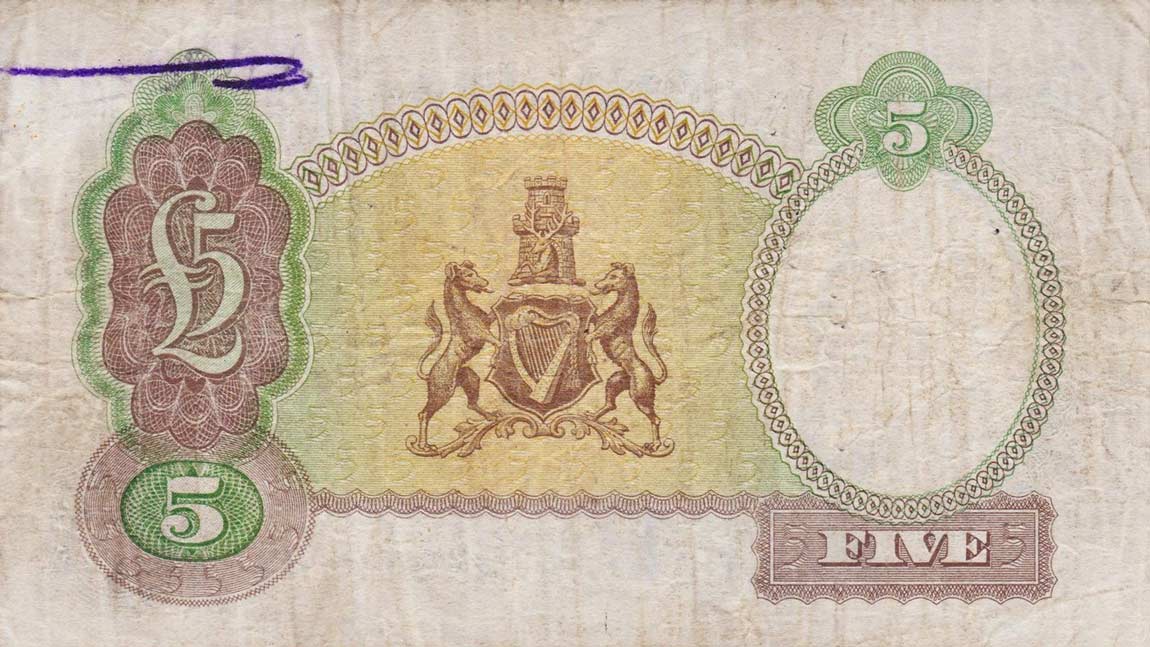 Back of Northern Ireland p156a: 5 Pounds from 1937