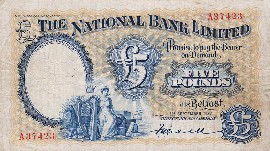 Front of Northern Ireland p156a: 5 Pounds from 1937