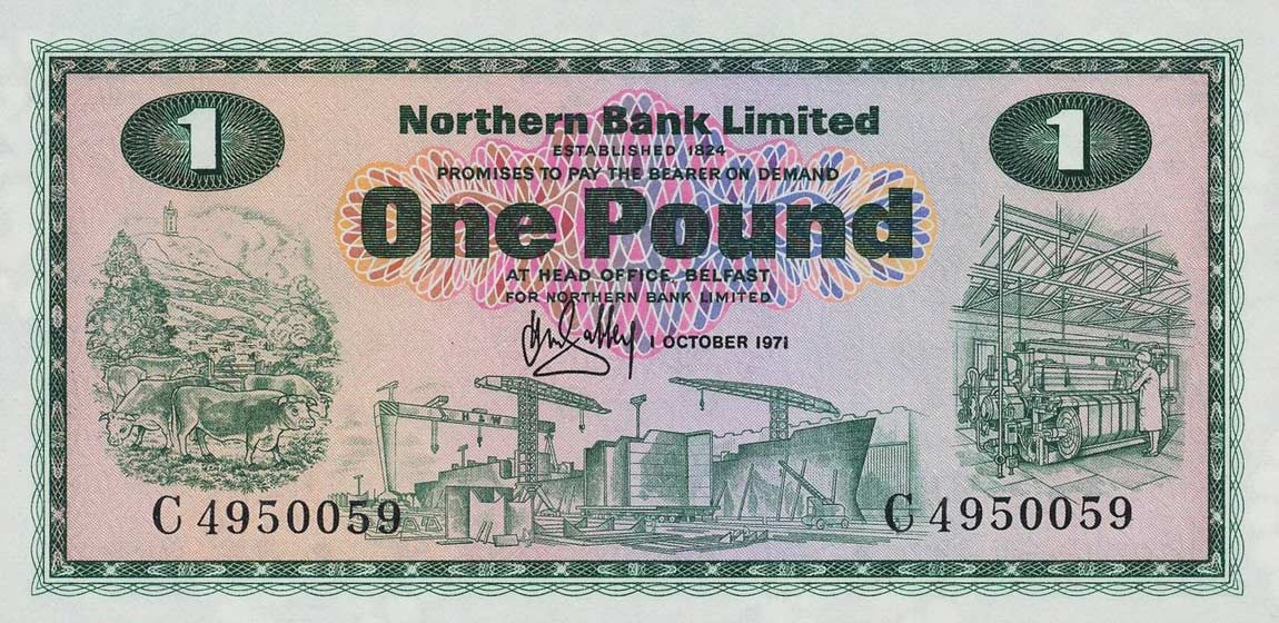 Front of Northern Ireland p187b: 1 Pound from 1970