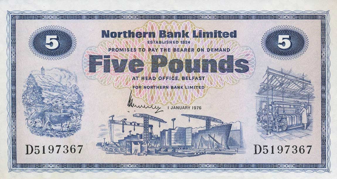 Front of Northern Ireland p188c: 5 Pounds from 1970
