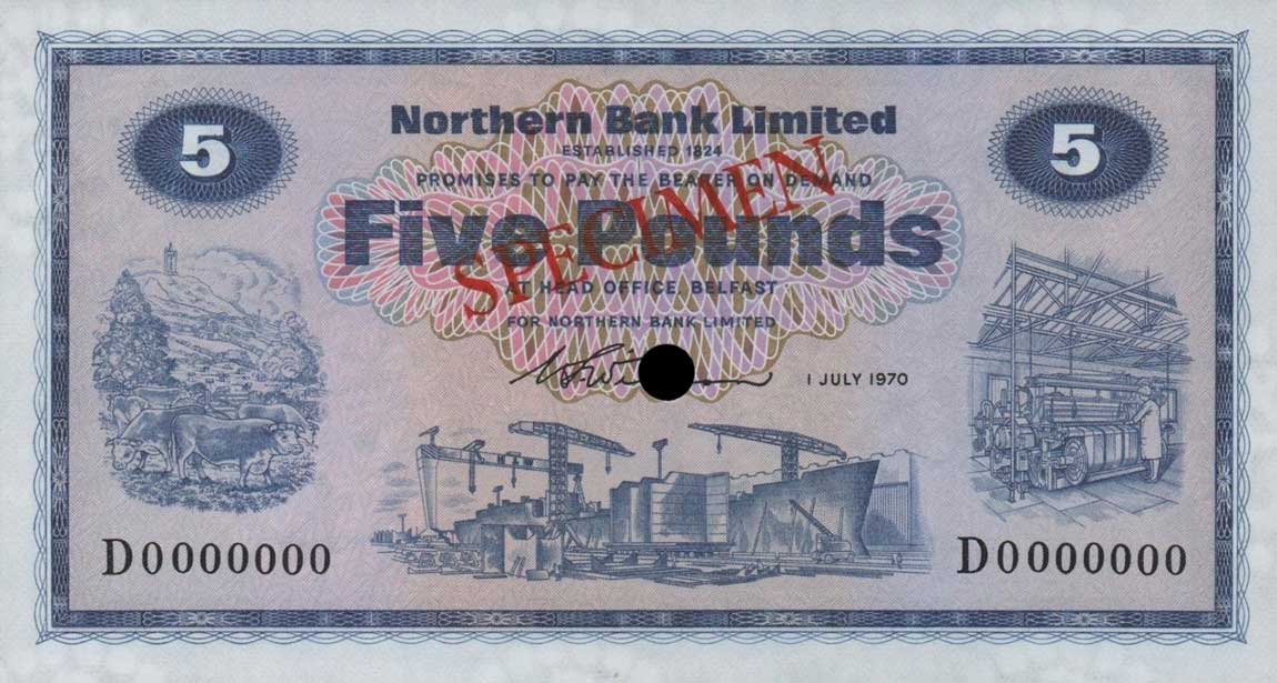 Front of Northern Ireland p188s: 5 Pounds from 1970