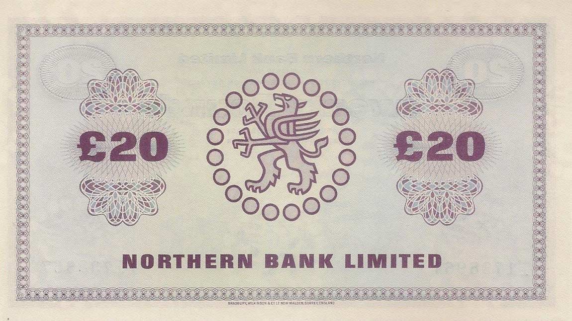 Back of Northern Ireland p190c: 20 Pounds from 1970