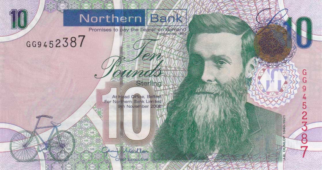 Front of Northern Ireland p210a: 10 Pounds from 2008