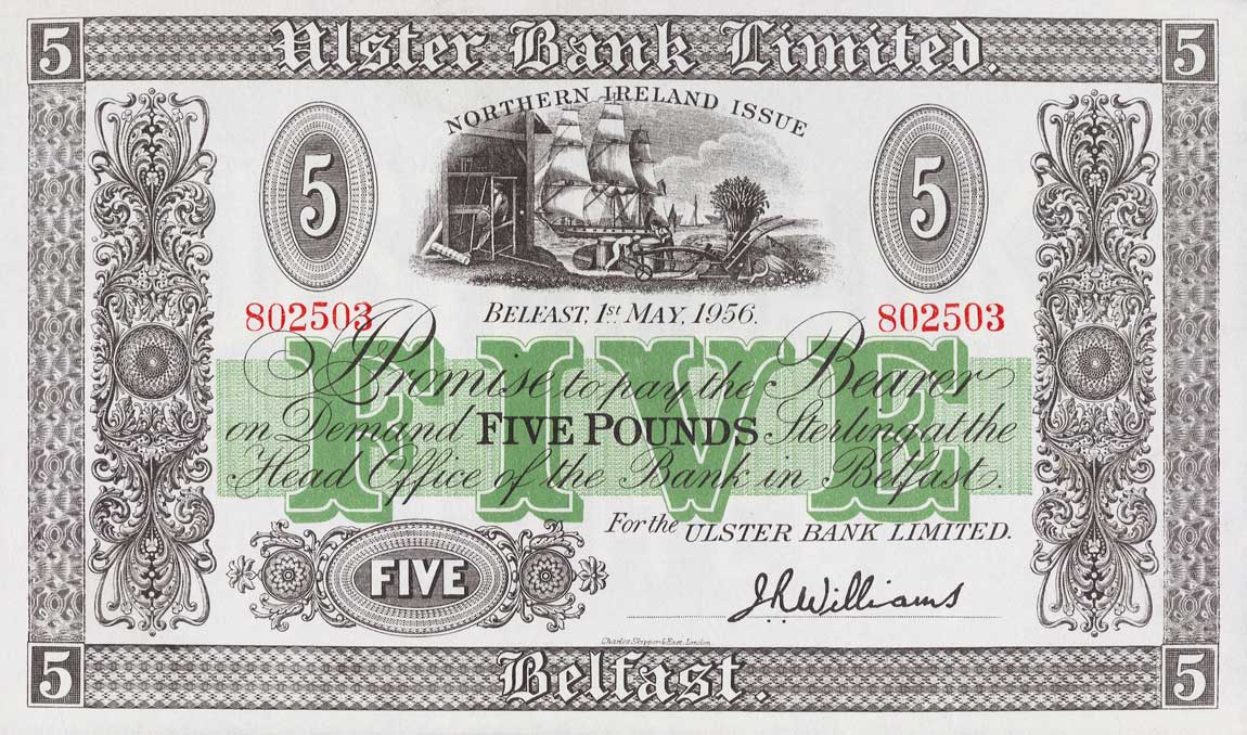 Front of Northern Ireland p316b: 5 Pounds from 1956