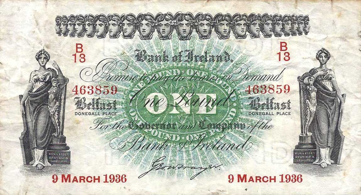 Front of Northern Ireland p51b: 1 Pound from 1933