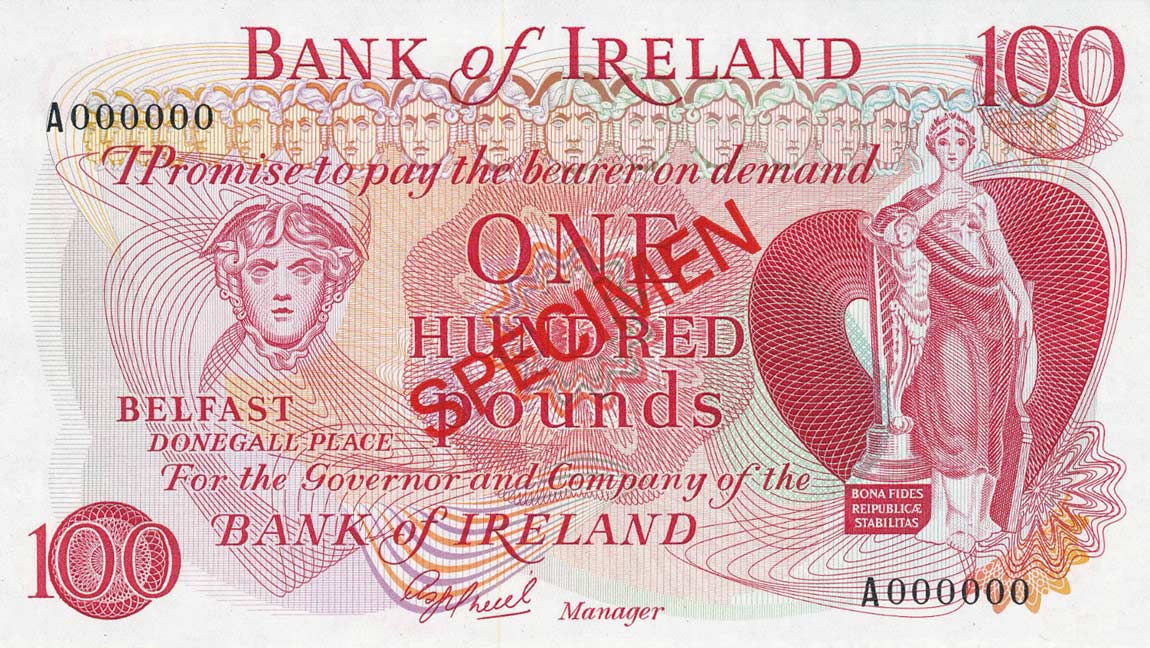Front of Northern Ireland p64s: 100 Pounds from 1974