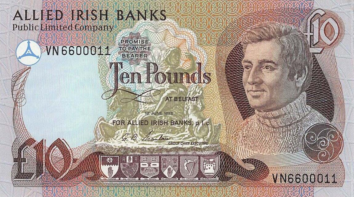 Front of Northern Ireland p7a: 10 Pounds from 1987