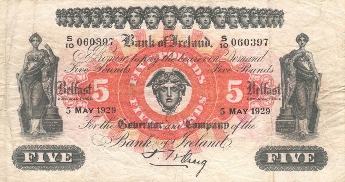 Front of Northern Ireland p52a: 5 Pounds from 1929