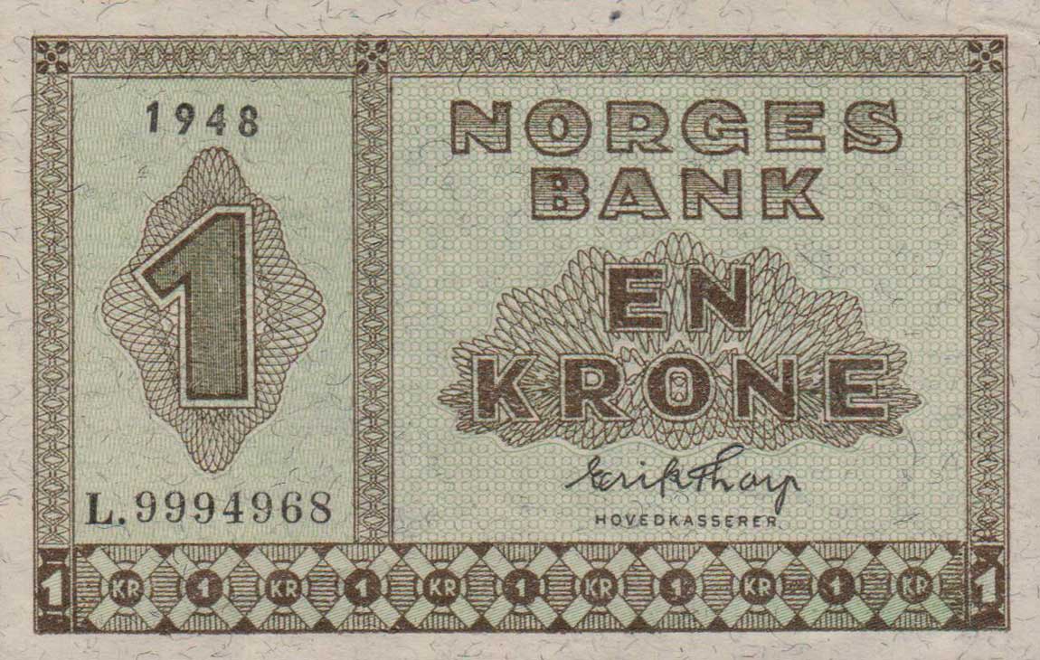 Front of Norway p15b: 1 Krone from 1946