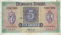 p19b from Norway: 5 Kroner from 1944