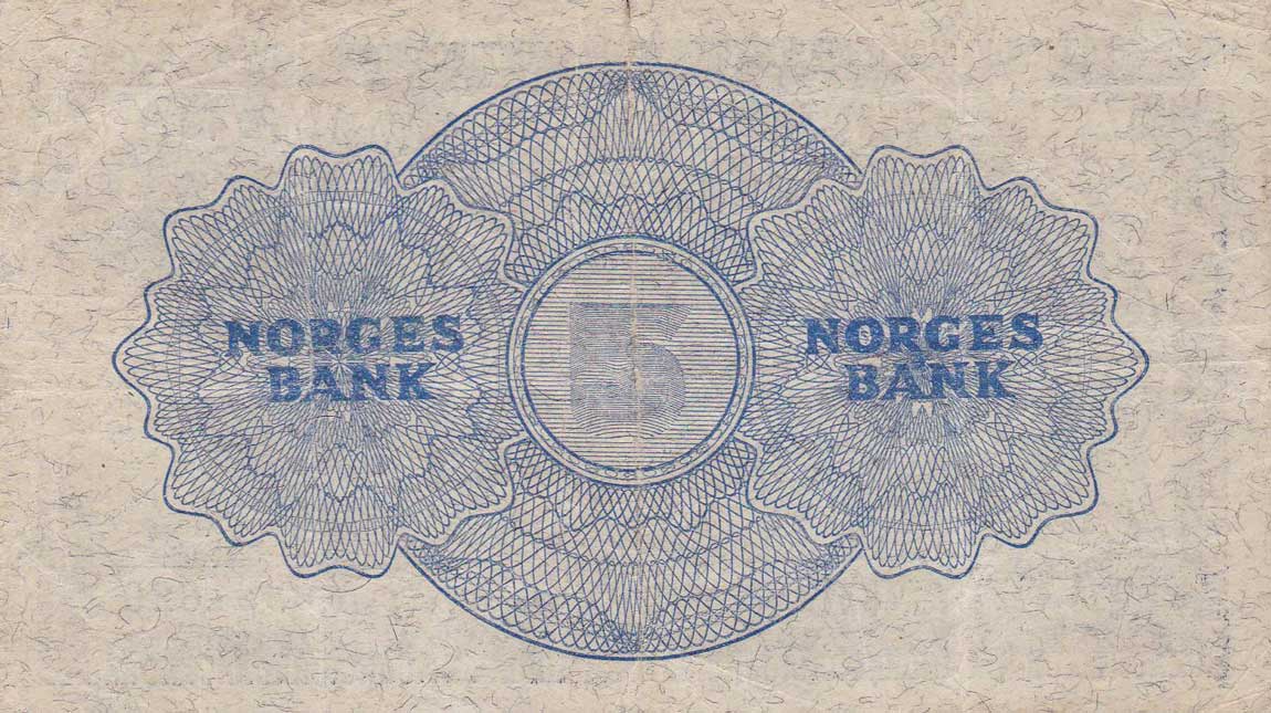 Back of Norway p25a: 5 Kroner from 1945