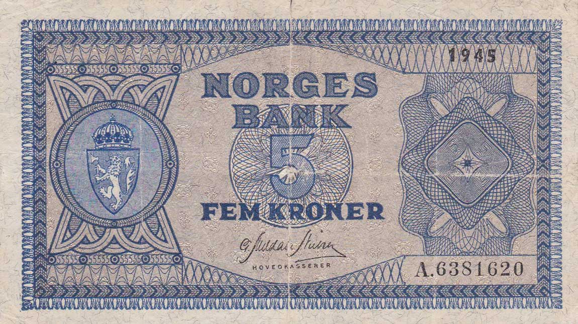 Front of Norway p25a: 5 Kroner from 1945