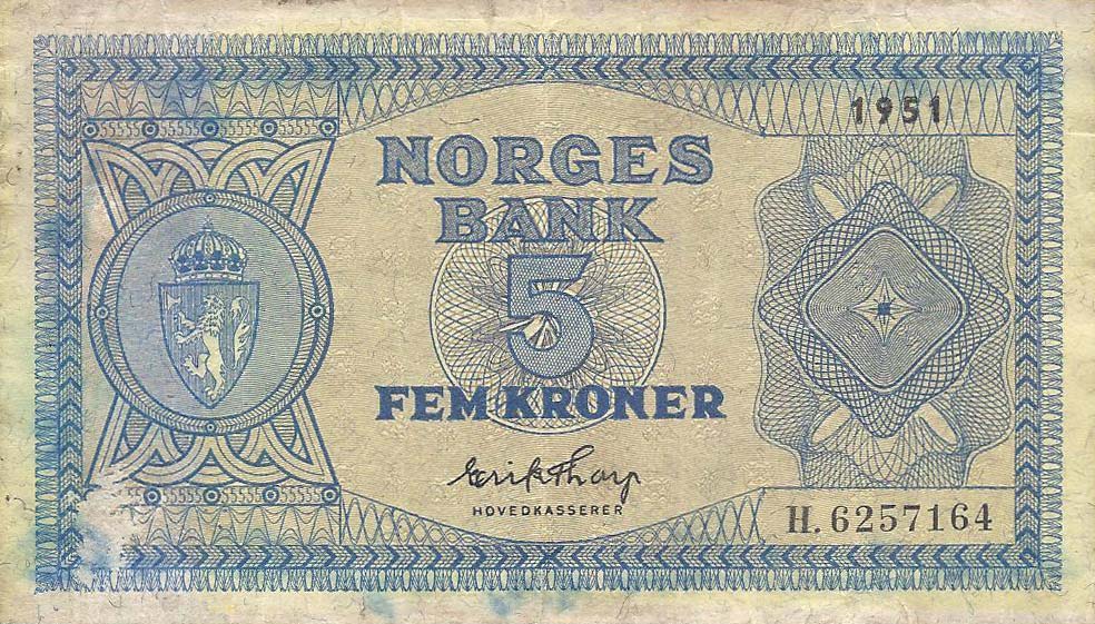Front of Norway p25d: 5 Kroner from 1951