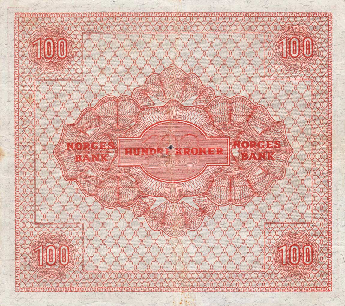 Back of Norway p28a1: 100 Kroner from 1945