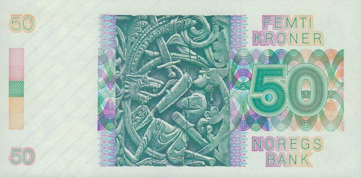 Back of Norway p42a: 50 Krone from 1984